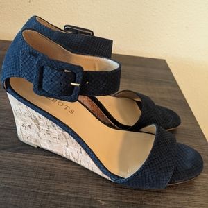 Talbots Navy Blue Cork Wedge Shoes with Buckle